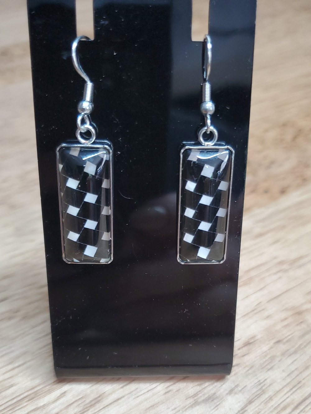 Women Jewelry Black Checkerboard Glass Drop Earrings